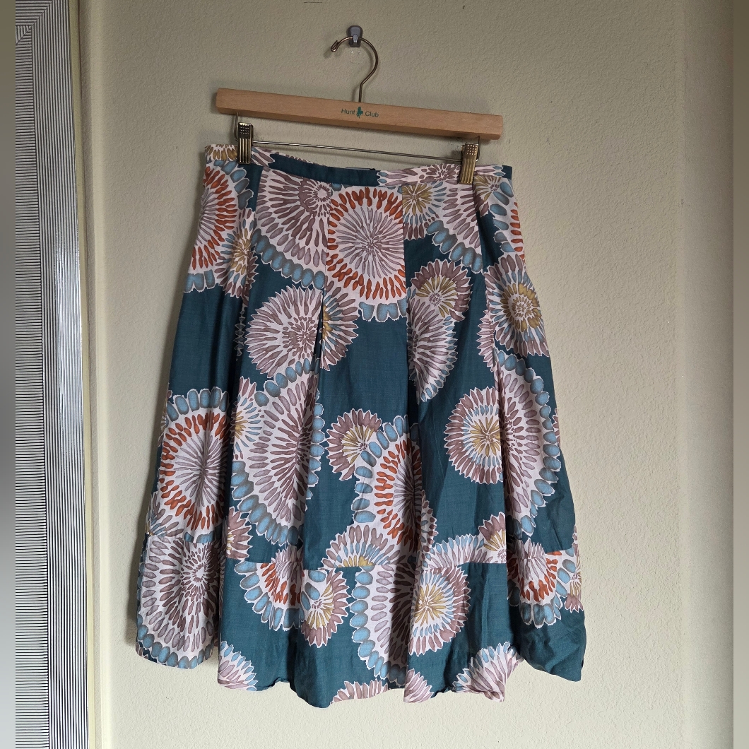 Bcbgmaxazria Teal Twirl Full A Line Skirt Y2k Cotton 70s Bold Pattern